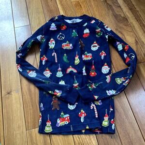 Hanna Andersson Navy Blue Christmas Ornament Pajama Top Size 14 Youth
